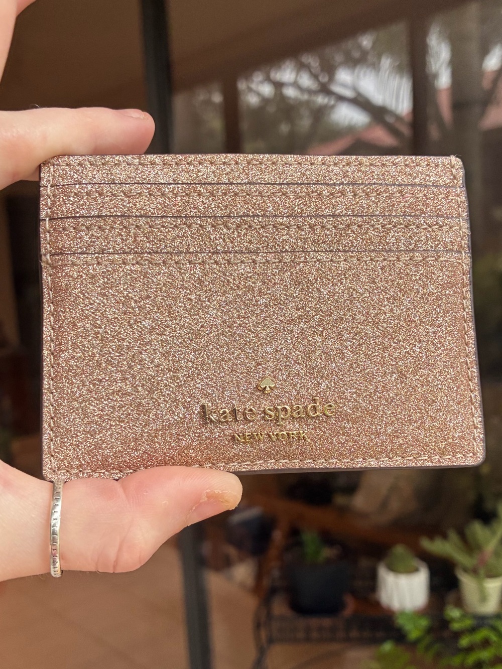 HTF Kate Spade Rose Gold Shimmy Glitter Card Holder Wallet Rare Sparkle